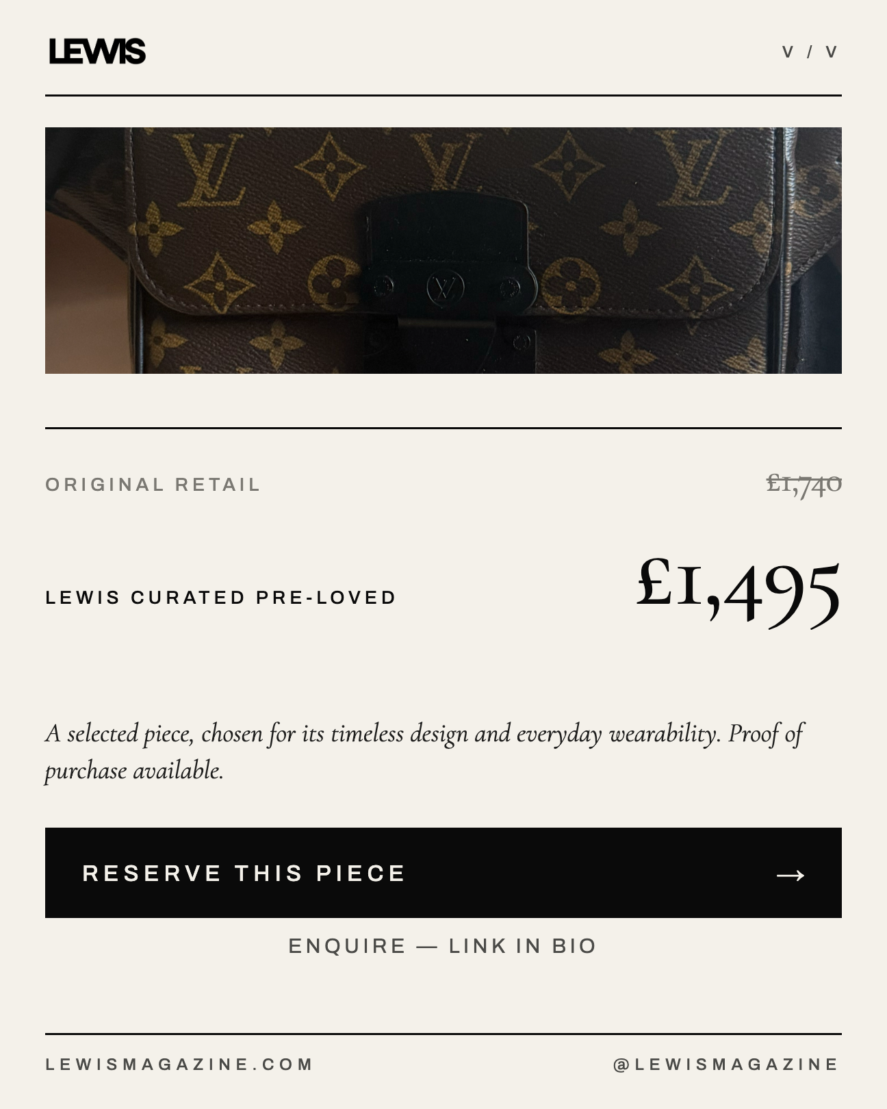 Louis Vuitton S-Lock Sling Bag — Monogram Macassar
